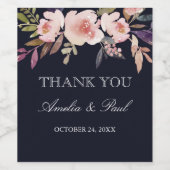 Navy Roze Waterverf Peonies Weddenschap Wine Label Wijn Etiket (Enkel label)