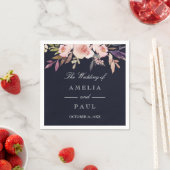 Navy Roze Waterverf Pioenrozen Bruiloft Servet (Insitu)