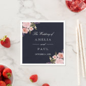 Navy Roze Waterverf Pioenrozen Bruiloft Servet (Insitu)