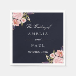 Navy Roze Waterverf Pioenrozen Bruiloft Servet