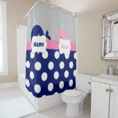 Navy Roze Whale Personalized Shower Curtain Douchegordijn (In situ)
