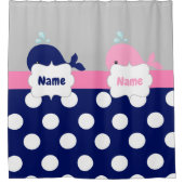 Navy Roze Whale Personalized Shower Curtain Douchegordijn (Voorkant)