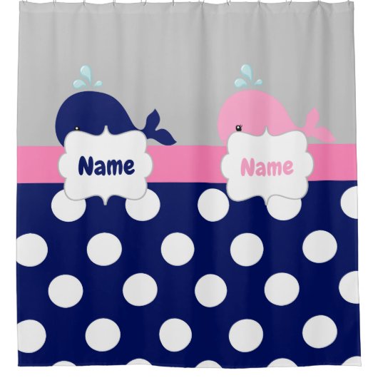 Navy Roze Whale Personalized Shower Curtain Douchegordijn (Voorkant)