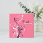 Navy, Roze, White Floral Bridal Shower Invitation Kaart (Staand voorkant)