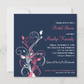 Navy, Roze, White Floral Bridal Shower Invitation Kaart (Achterkant)
