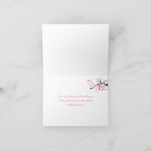 Navy, Roze, White Floral Hartelijk dank Bedankkaart (Binnen)