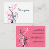 Navy Roze Wit Bloemen Receptie Behuizing Kaart (Voorkant / Achterkant)