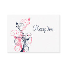 Navy Roze Wit Bloemen Receptie Behuizing Kaart