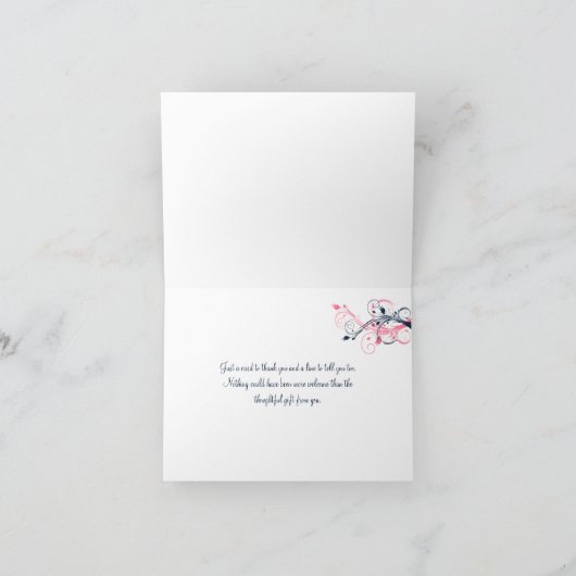 Navy, Roze, Witte Bloemen Bedankkaart (Binnen)