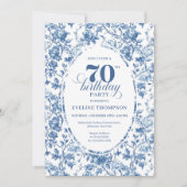 Navy Rozen 70e Verjaardag Elegante Uitnodiging Fee (Voorkant)