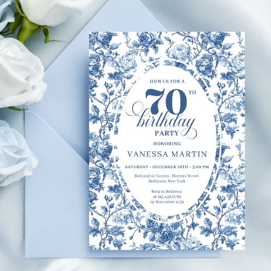 Navy Rozen 70e Verjaardag Elegante Uitnodiging Fee