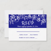 Navy RSVP Blue Floral Wedding Flowers Land Kaart (Voorkant)