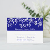 Navy RSVP Blue Floral Wedding Flowers Land Kaart (Staand voorkant)
