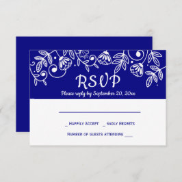 Navy RSVP Blue Floral Wedding Flowers Land Kaart