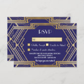 Navy RSVP-kaarten Vintage Gatsby Wedding Invites Kaart (Voorkant / Achterkant)