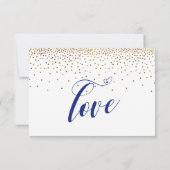 Navy RSVP-kalligrafie met hart, goudConfetti, RSVP Kaartje (Achterkant)