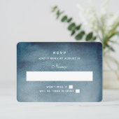 Navy RSVP. Waterverf Blue Modern Wedding. winter RSVP Kaartje (Staand voorkant)