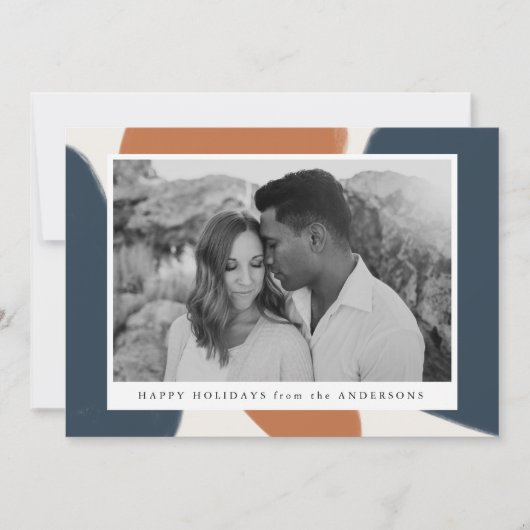 Navy & Rust Abstract Shapes Holiday-fotokaart Feestdagenkaart (Voorkant)