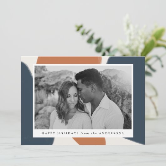 Navy & Rust Abstract Shapes Holiday-fotokaart Feestdagenkaart (Staand voorkant)