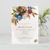 Navy & Rust Boho bloemenrepetitie diner Kaart (Staand voorkant)