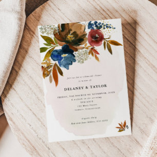 Navy & Rust Boho bloemenrepetitie diner Kaart