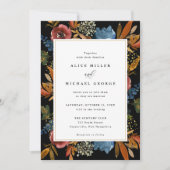 Navy & Rust Boho Floral, uitnodiging voor een zwar (Voorkant)