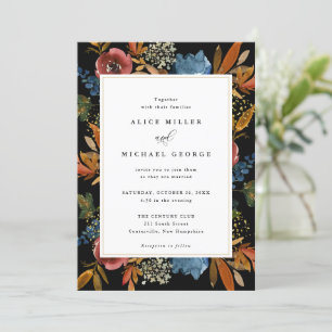 Navy & Rust Boho Floral, uitnodiging voor een zwar