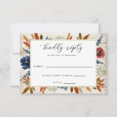 Navy & Rust Boho Flowers Light Wood Weddenschap RSVP Kaartje (Voorkant)
