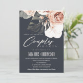 NAVY RUST FLORAL MONSTRERA COUPLES SHOWER INVITE BEDANKKAART (Staand voorkant)