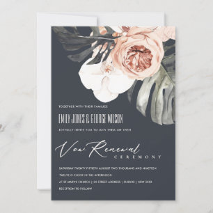 NAVY RUST FLORAL MONSTRERA LEAF VOW RENEWAL INVITE BEDANKKAART