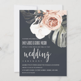NAVY RUST FLORAL MONSTRERA LEAF WEDDING INVITE BEDANKKAART