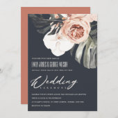 NAVY RUST FLORAL MONSTRERA LEAF WEDDING INVITE BEDANKKAART (Voorkant / Achterkant)