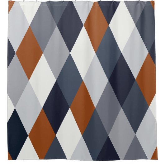Navy Rust Geometry VIIA Douchegordijn (Voorkant)