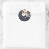 NAVY RUST MONSTERA PEONY FLORAL MONOGRAM WEDING RONDE STICKER (Tas)