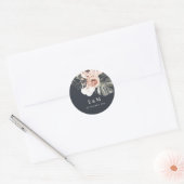 NAVY RUST MONSTERA PEONY FLORAL MONOGRAM WEDING RONDE STICKER (Envelop)