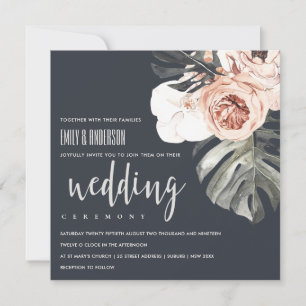 NAVY RUST MONSTRERA WATERVERF FLORAL WEDING KAART