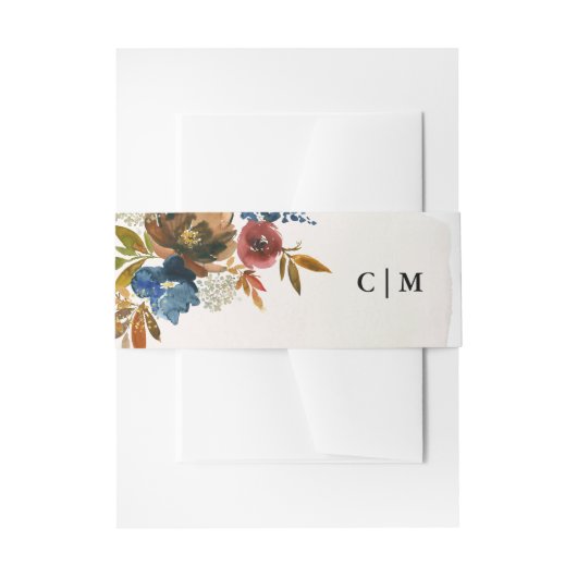 Navy & Rust Waterverf Boho Floral gepersonaliseerd Uitnodigingen Wikkel (Voorkant Voorbeeld)