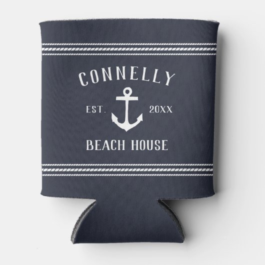 Navy Rustic Anchor Personalized Beach House Blikjeskoeler (Voorkant)