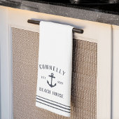 Navy Rustic Anchor Personalized Beach House Theedoek