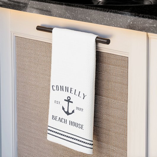 Navy Rustic Anchor Personalized Beach House Theedoek