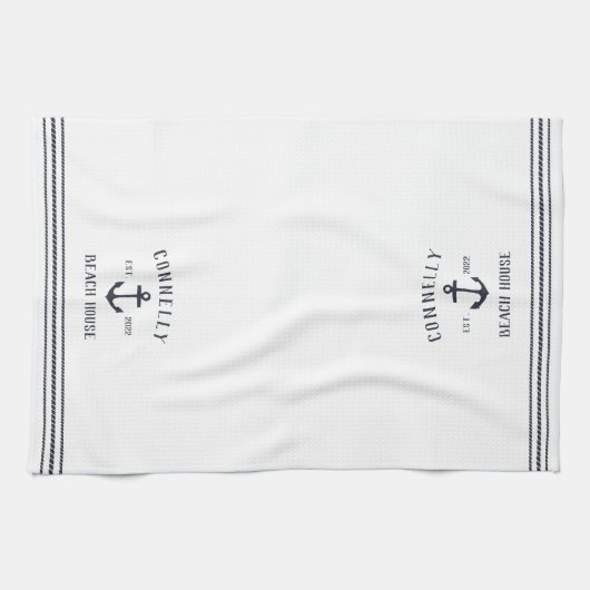 Navy Rustic Anchor Personalized Beach House Theedoek (Horizontaal)