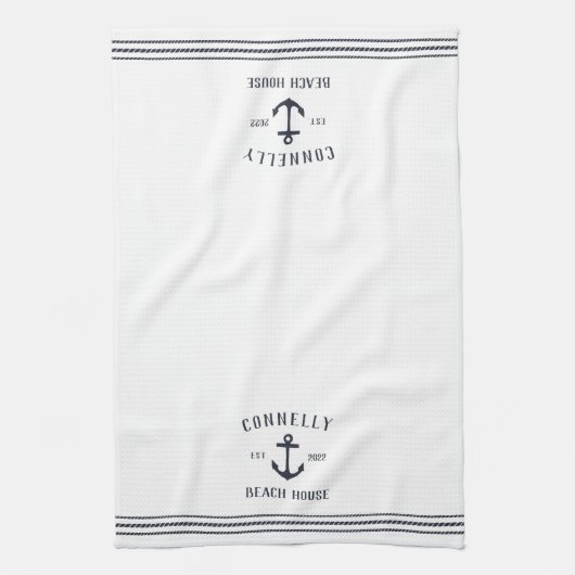 Navy Rustic Anchor Personalized Beach House Theedoek (Verticaal)