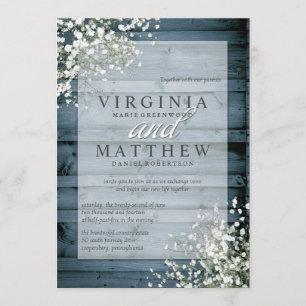 NAVY RUSTIC BABY'S BREATH WEDDING INVITATION KAART