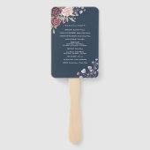 Navy Rustic Boho Dusty Roos Flowers Hand Fan Handwaaier (Achterkant)