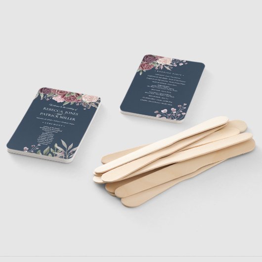 Navy Rustic Boho Dusty Roos Flowers Hand Fan Handwaaier (Niet-gemonteerd)