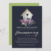 NAVY RUSTIC FLORAL BIRD HUUSE HOUSEWARMING Party Kaart (Voorkant / Achterkant)