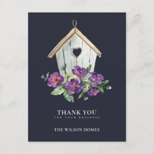 NAVY RUSTIC FLORAL BIRDHOUSE MAKELAAR BEDANKT AANKONDIGINGSKAART