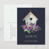 NAVY RUSTIC FLORAL BIRDHOUSE MAKELAAR BEDANKT AANKONDIGINGSKAART (Voorkant / Achterkant)