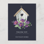 NAVY RUSTIC FLORAL BIRDHOUSE MAKELAAR BEDANKT AANKONDIGINGSKAART (Voorkant)