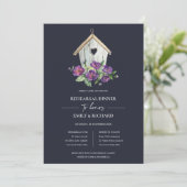 NAVY RUSTIC FLORAL BIRDHOUSE REHEARSAL DINNER KAART (Staand voorkant)